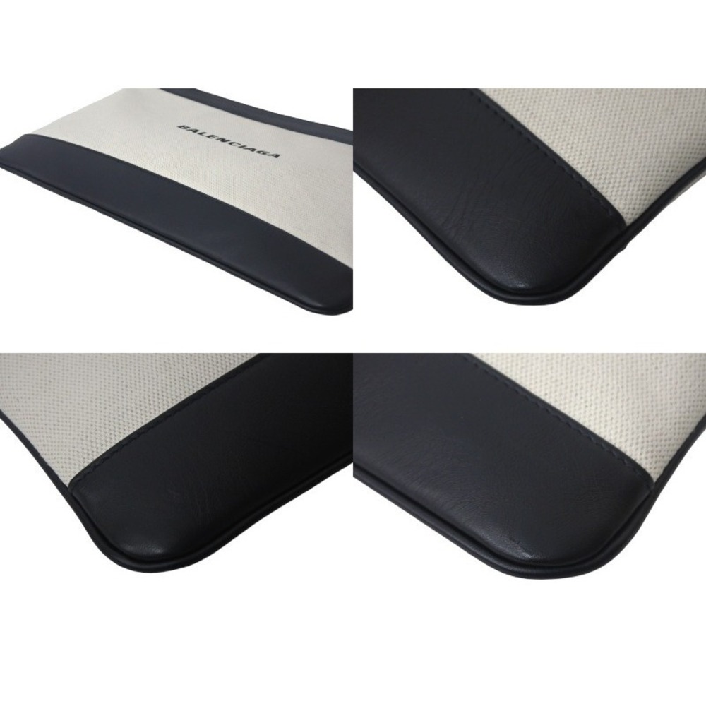 BALENCIAGA Clutch Bag Logo Canvas Leather White Black - Picture 7 of 9